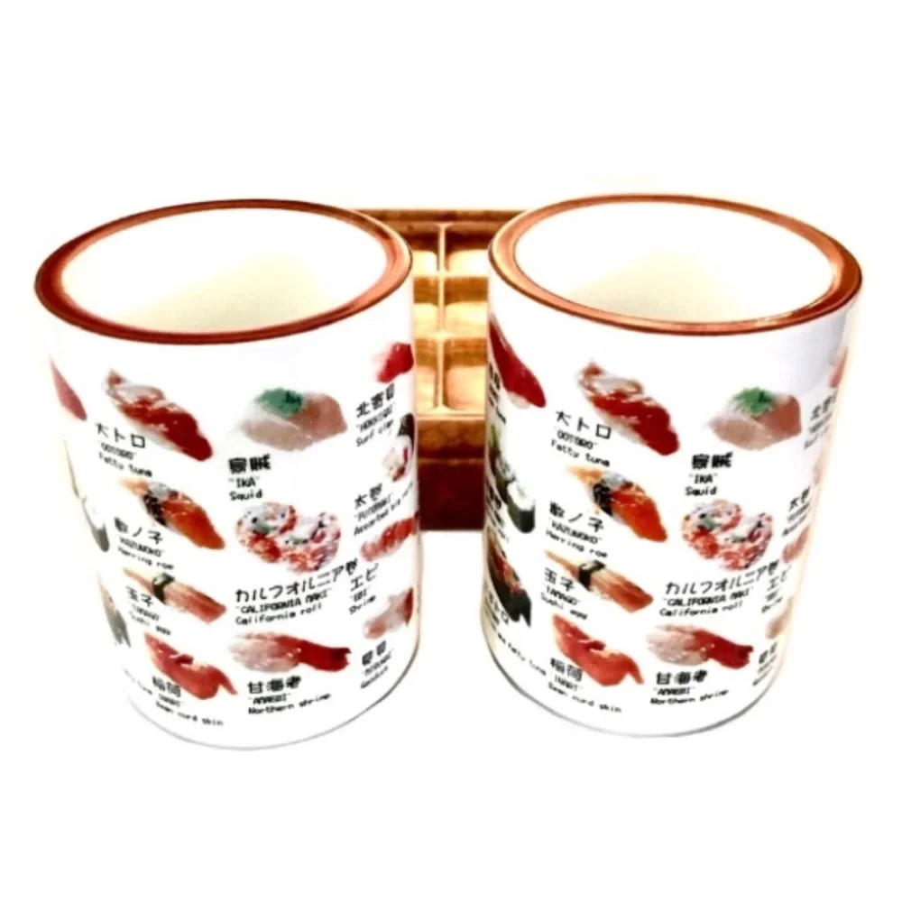 Sushi Menu Graphic Ceramic Mugs with Serving Board